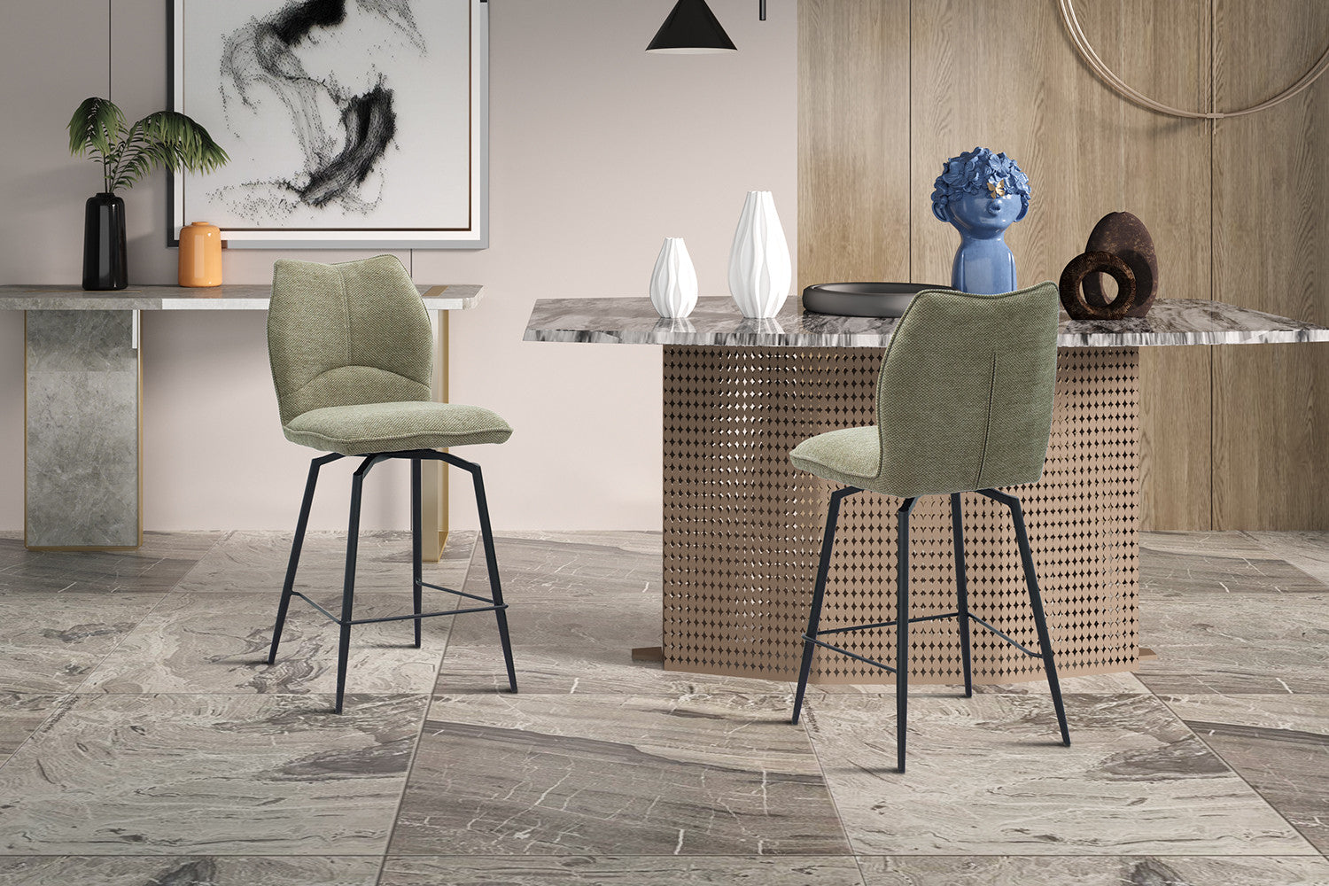 Rousseau - Tabouret de bar Lara - Tissu Sable - 103x48x56 cm