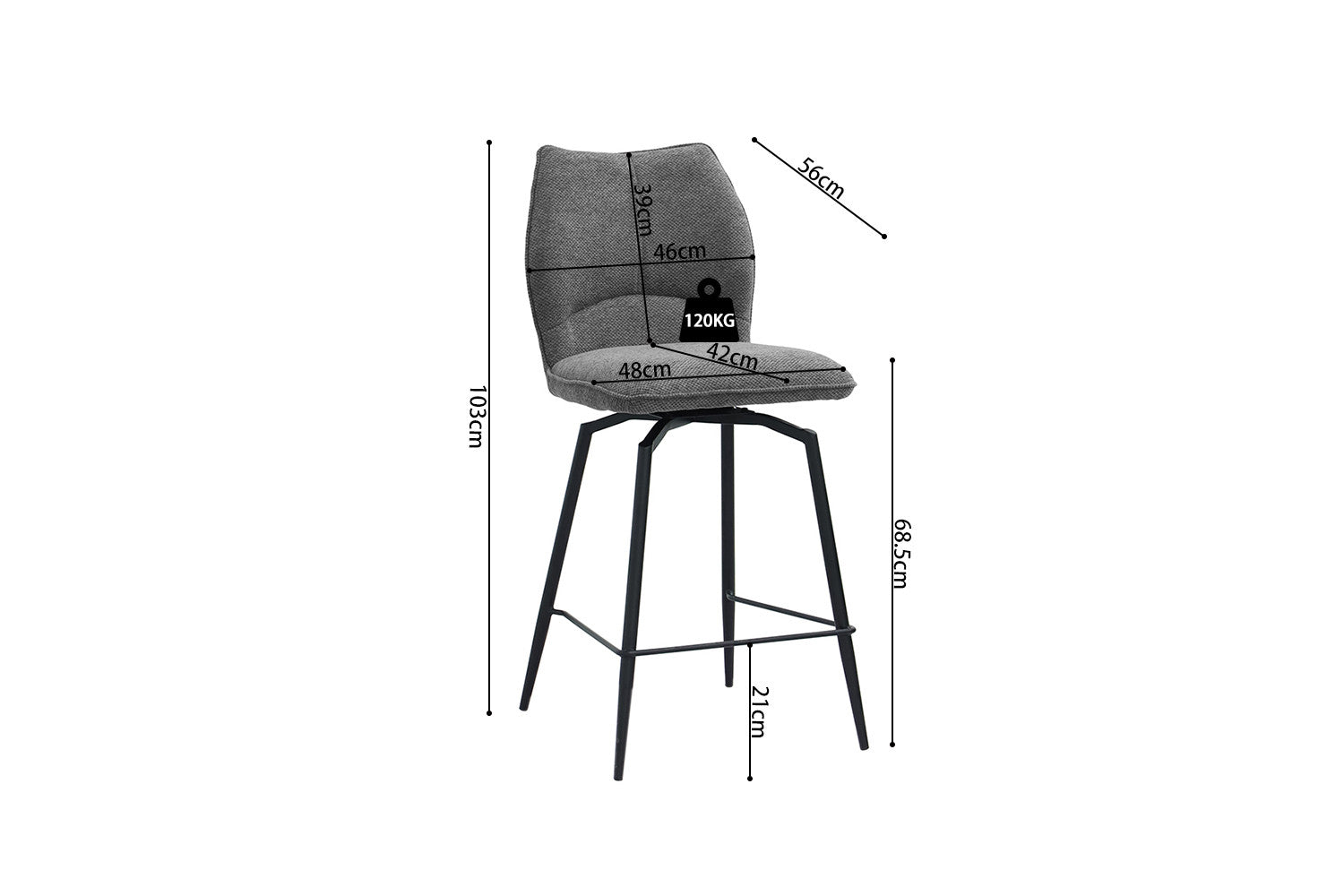 Rousseau - Barstoel Lara - Stof Grijs - 103x48x56 cm