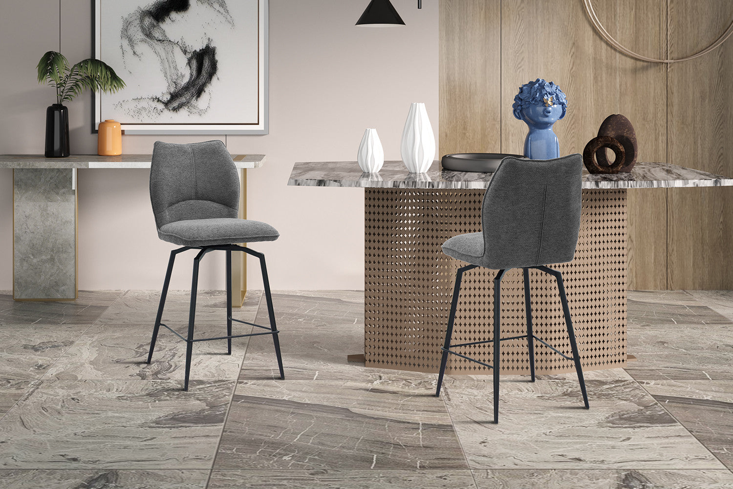 Rousseau - Barstoel Lara - Stof Grijs - 103x48x56 cm