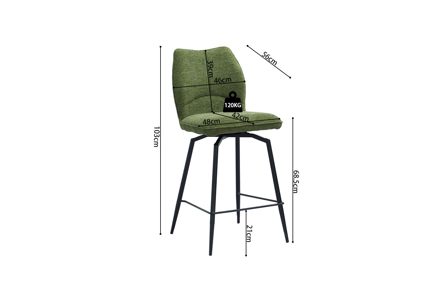 Rousseau - Barstoel Lara - Stof Groen - 103x48x56 cm