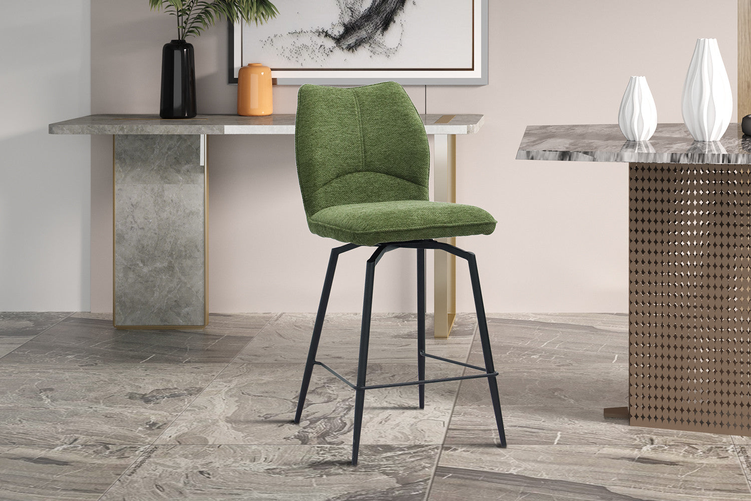 Rousseau - Tabouret de bar Lara - Tissu Vert - 103x48x56 cm