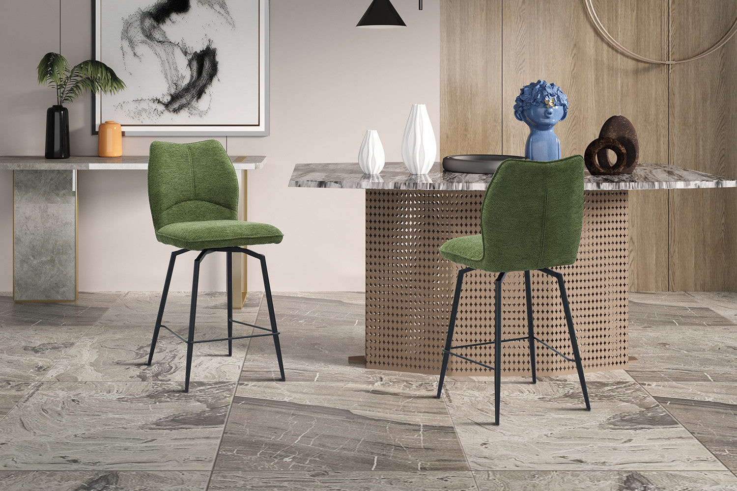 Rousseau - Barstoel Lara - Stof Groen - 103x48x56 cm