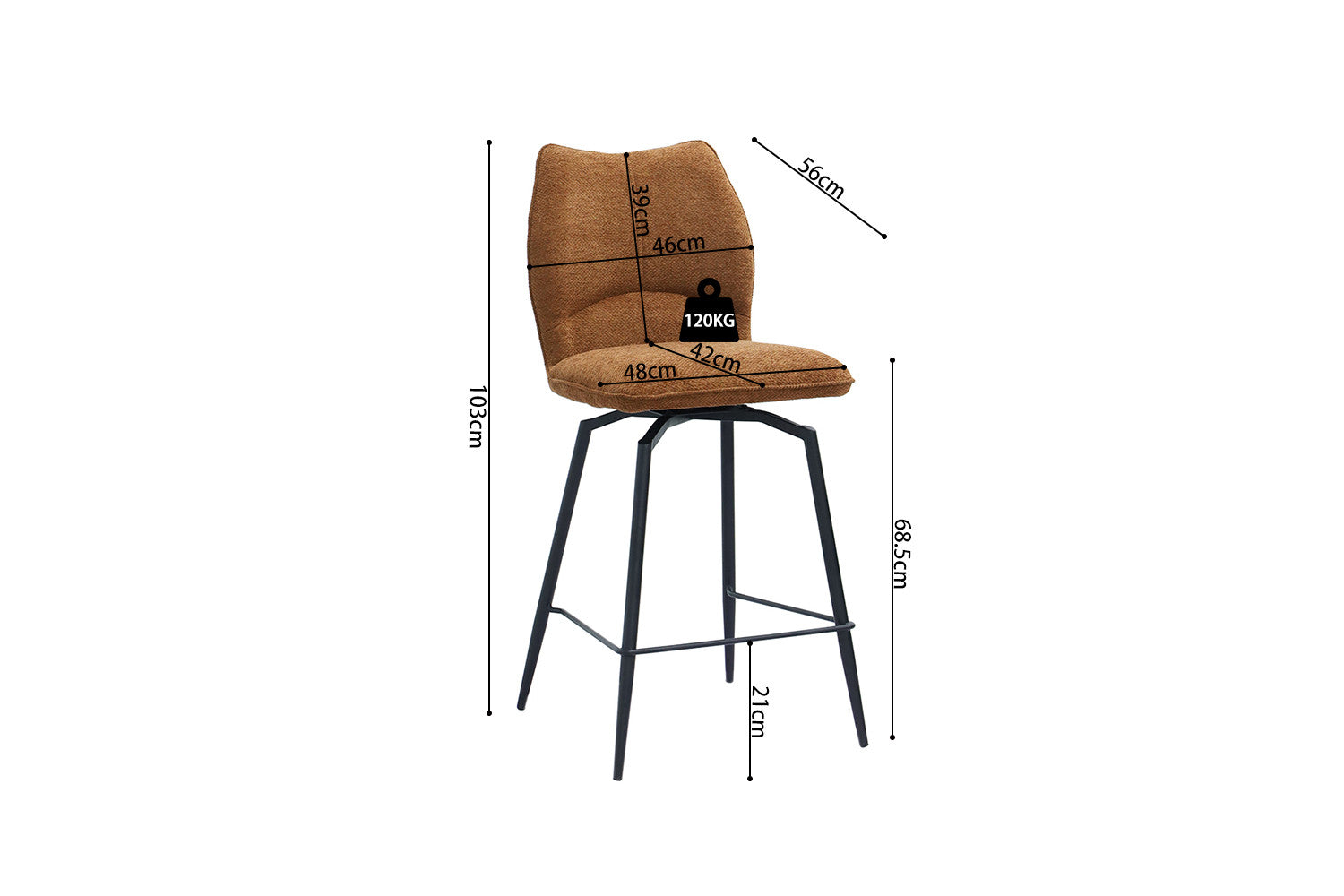 Rousseau - Barstoel Lara - Stof Roest - 103x48x56 cm