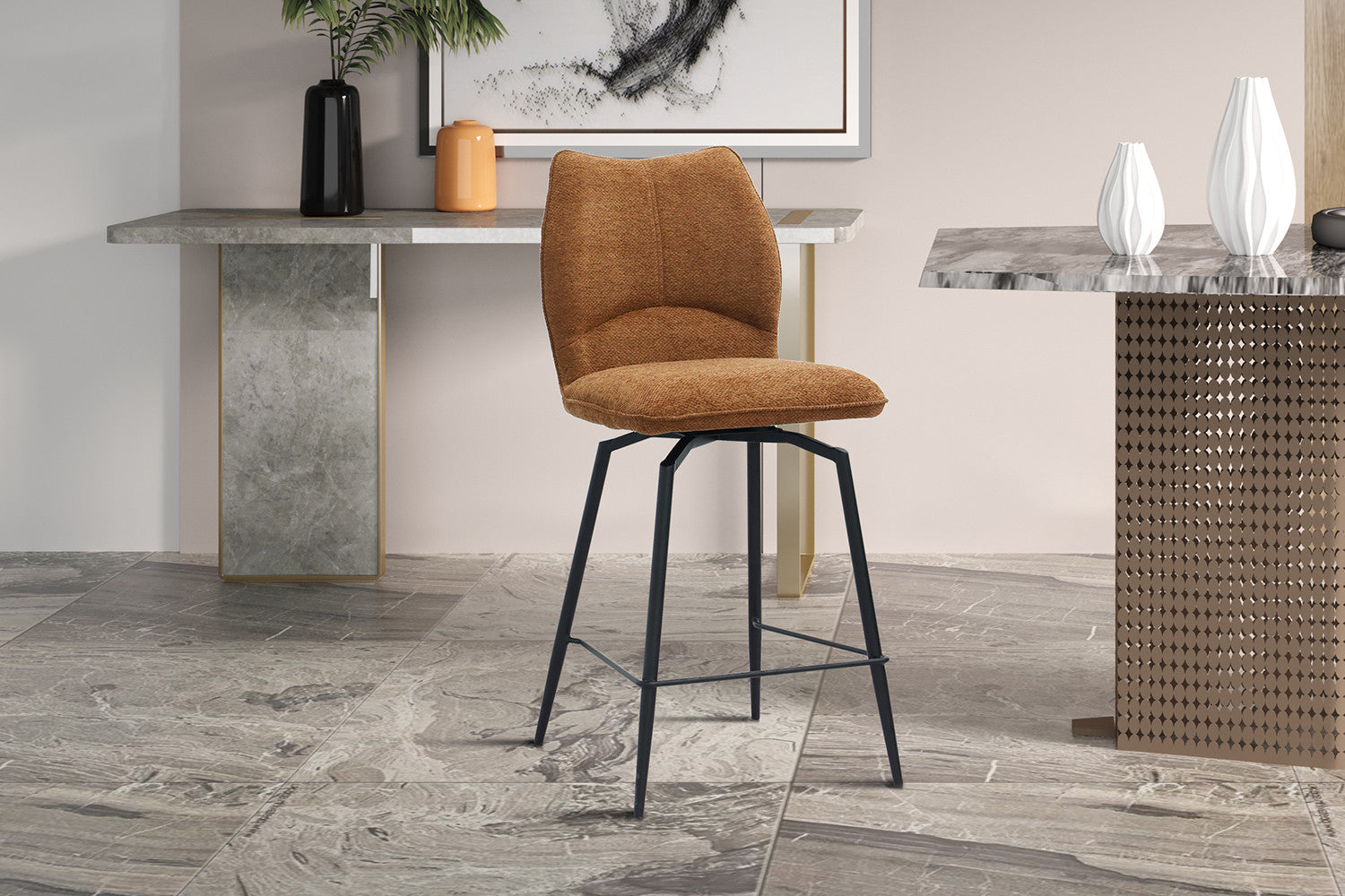 Rousseau - Tabouret de bar Lara - Tissu Rouille - 103x48x56 cm