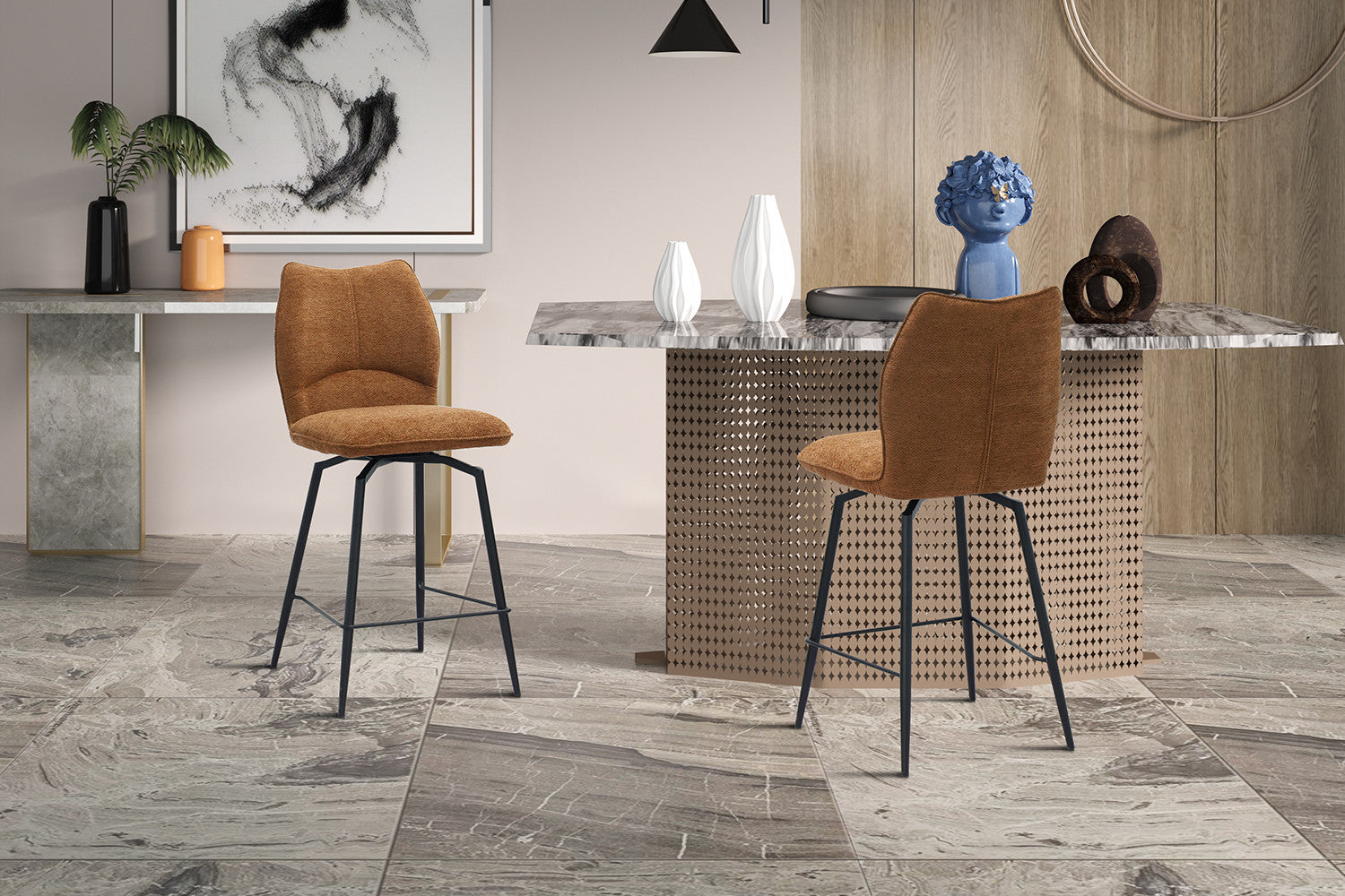 Rousseau - Barstoel Lara - Stof Roest - 103x48x56 cm