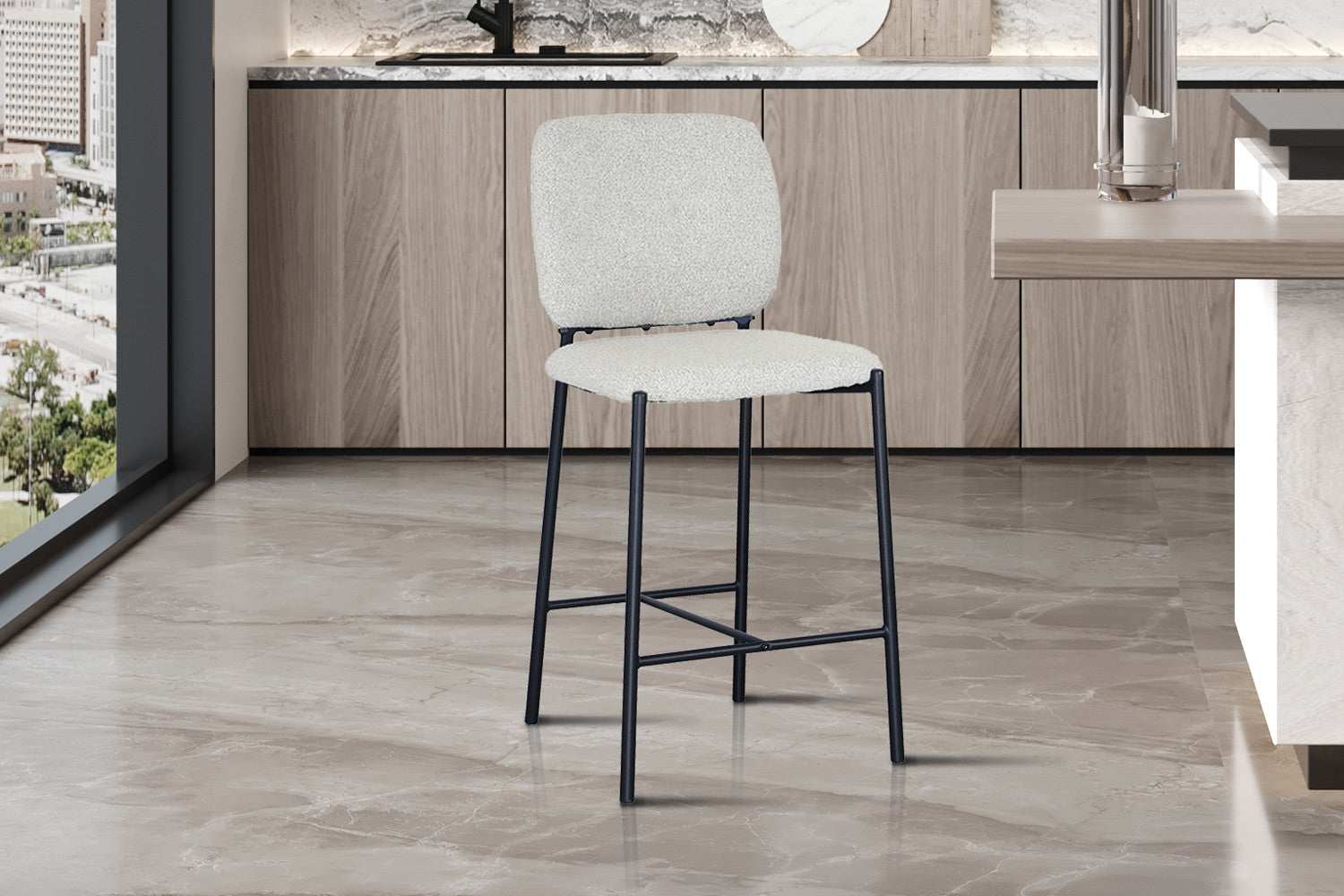 Rousseau - Barstoel Sophia Stof Beige - 99x45x55.5 cm