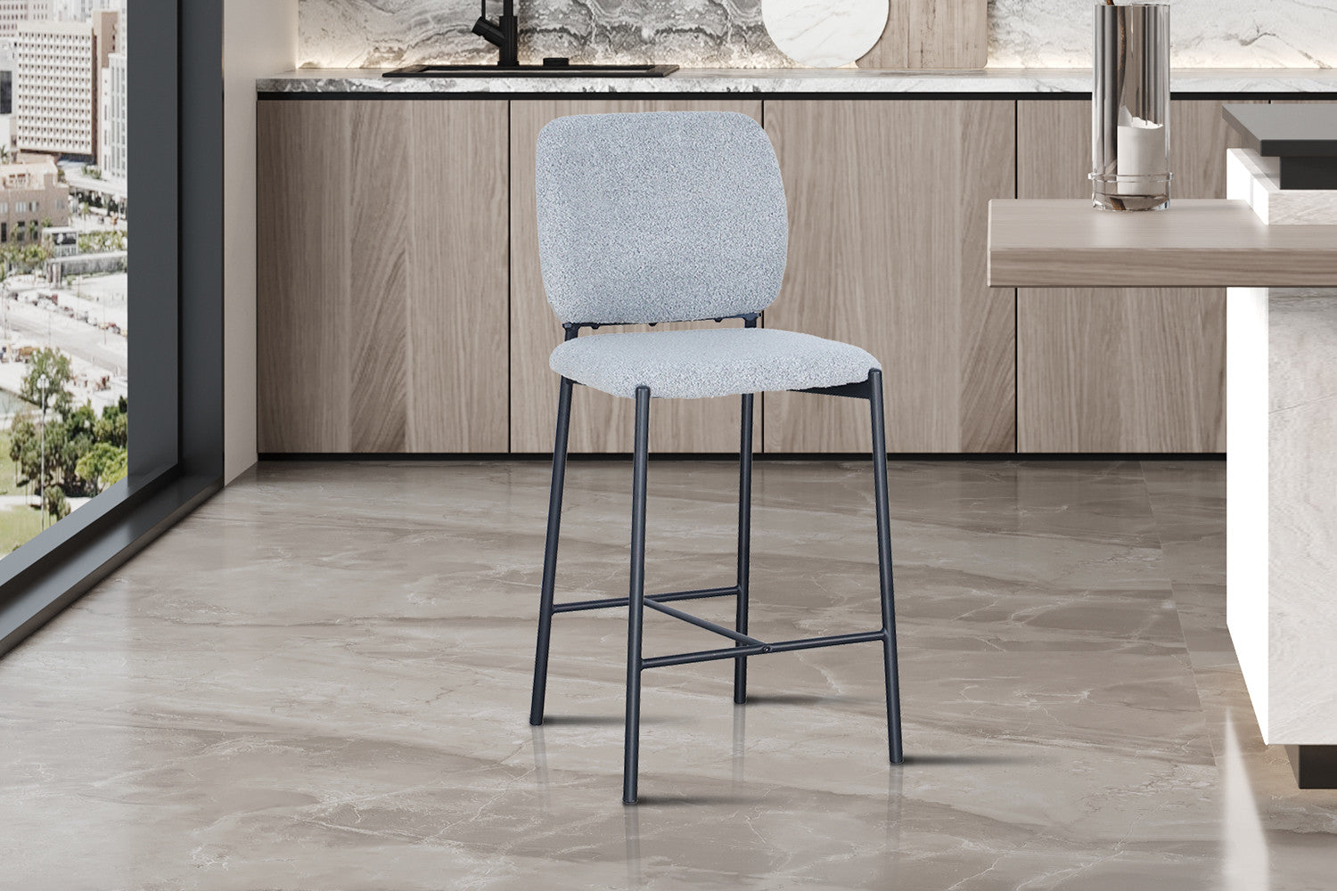 Rousseau - Barstoel Sophia Stof Lichtgrijs - 99x45x55.5 cm