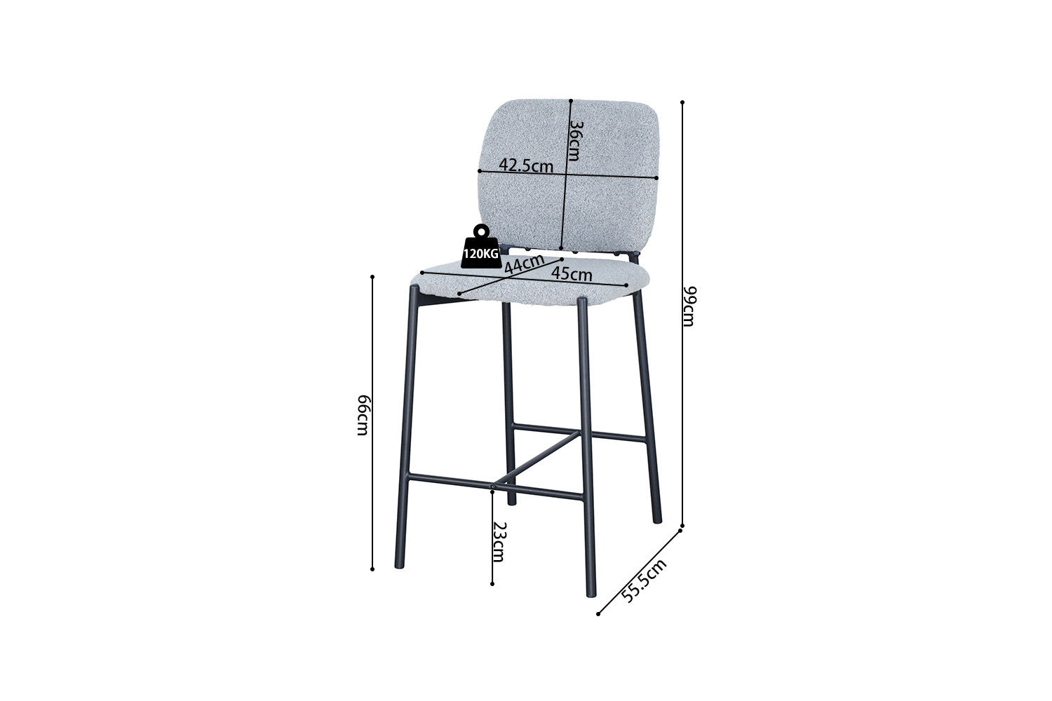 Rousseau - Barstoel Sophia Stof Lichtgrijs - 99x45x55.5 cm