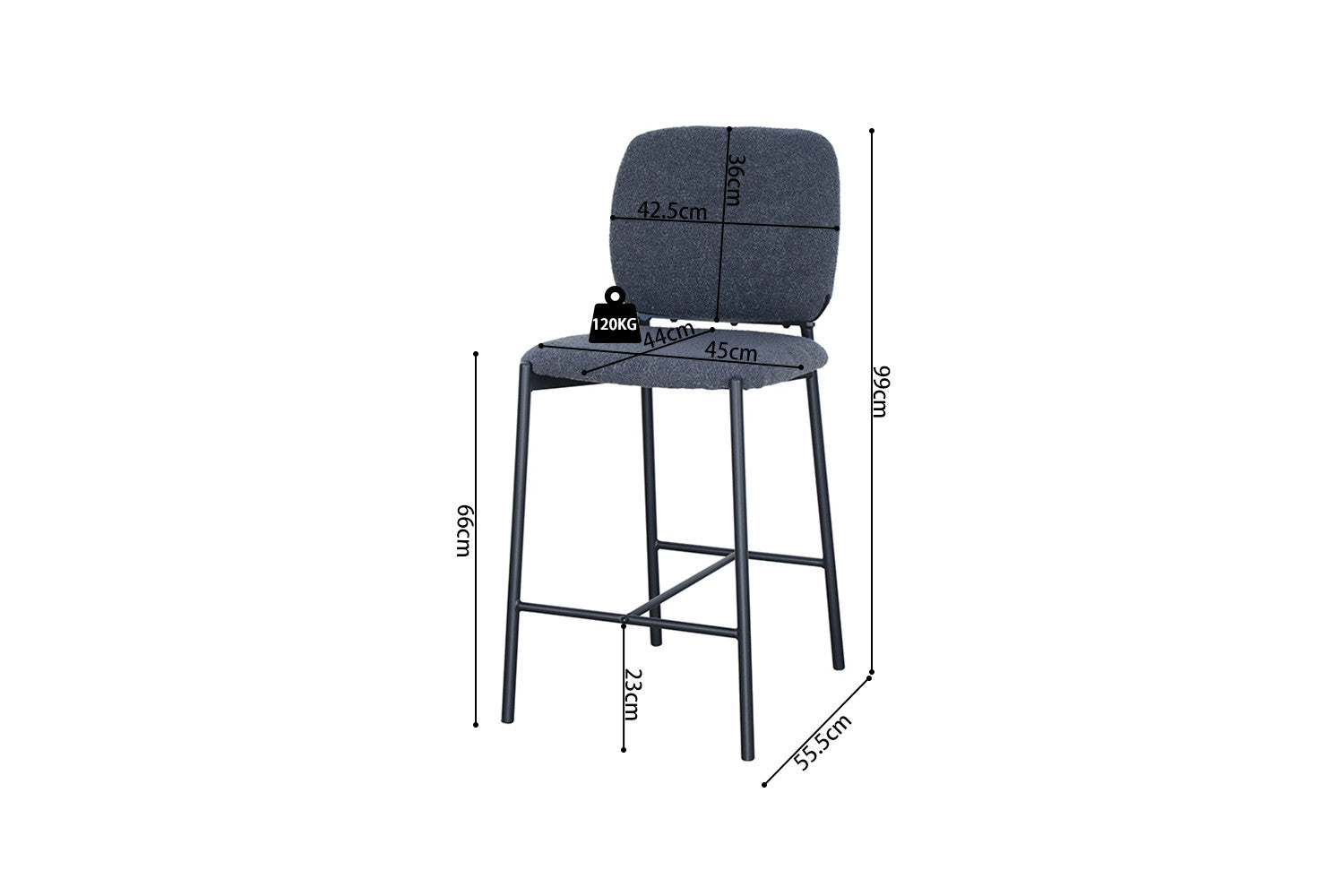 Rousseau - Barstoel Sophia Stof Donkergrijs - 99x45x55.5 cm