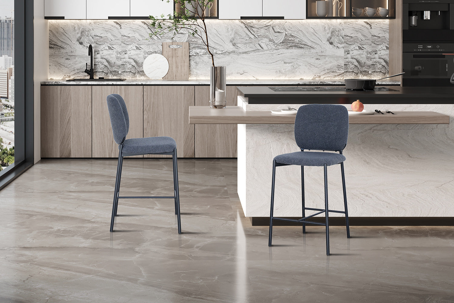 Rousseau - Barstoel Sophia Stof Donkergrijs - 99x45x55.5 cm