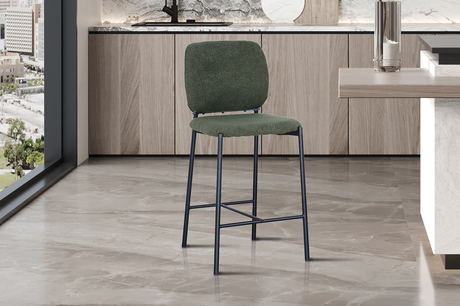 Rousseau - Barstoel Sophia Stof Groen - 99x45x55.5 cm