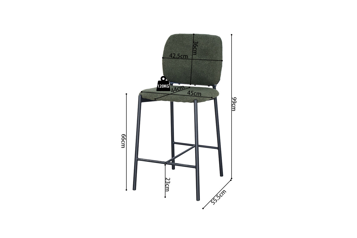 Rousseau - Barstoel Sophia Stof Groen - 99x45x55.5 cm