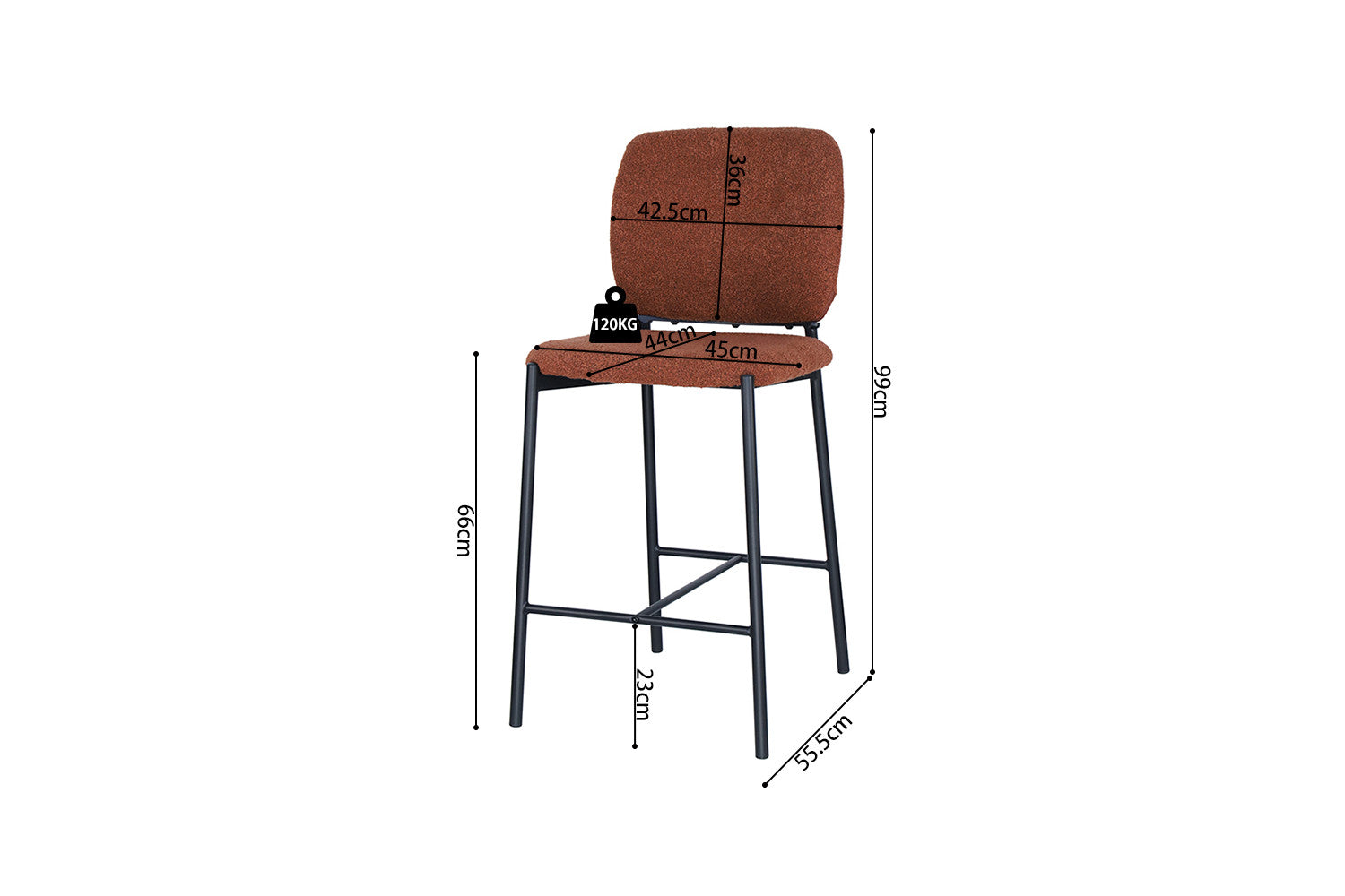 Rousseau - Barstoel Sophia Stof Roest - 99x45x55.5 cm