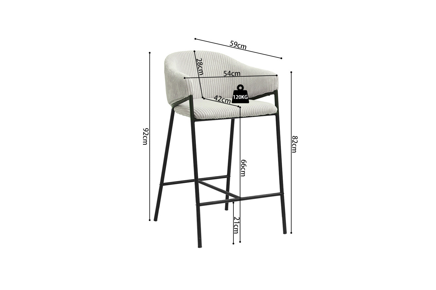 Rousseau - Barstoel Hugo Corduroy Lichtgrijs - 90x54x59 cm
