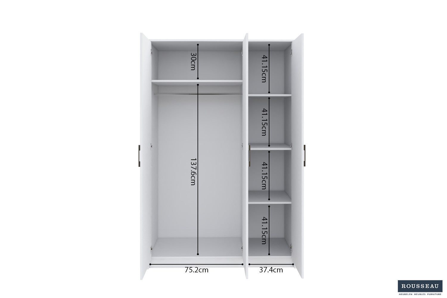 Rousseau - Armoire Ray 3 portes Blanc - 180x117,5x50 cm