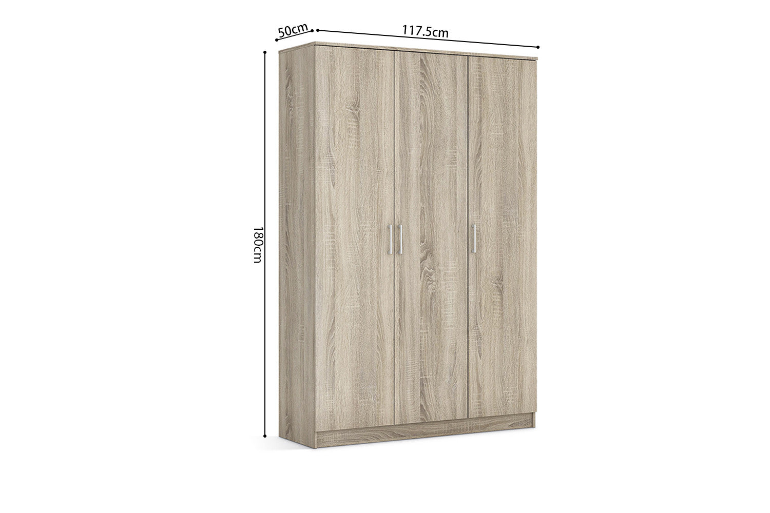 Rousseau - Kleerkast Ray 3 deuren Sonoma - 180x117,5x50 cm