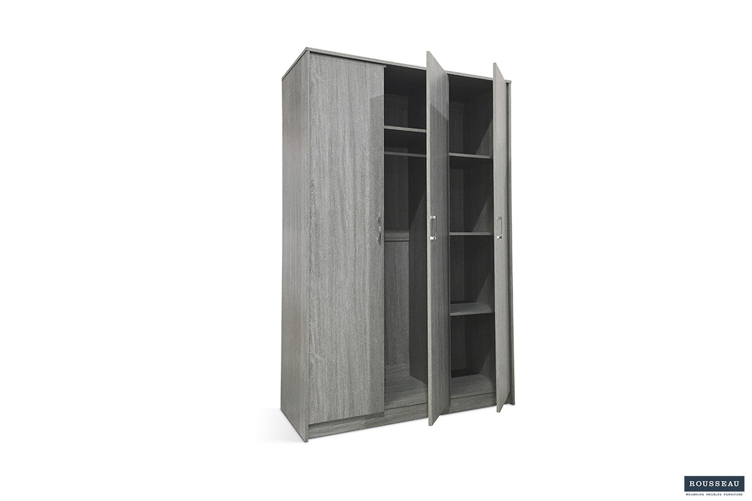 Rousseau - Kleerkast Ray 3 deuren Grijze eik - 180x117,5x50 cm