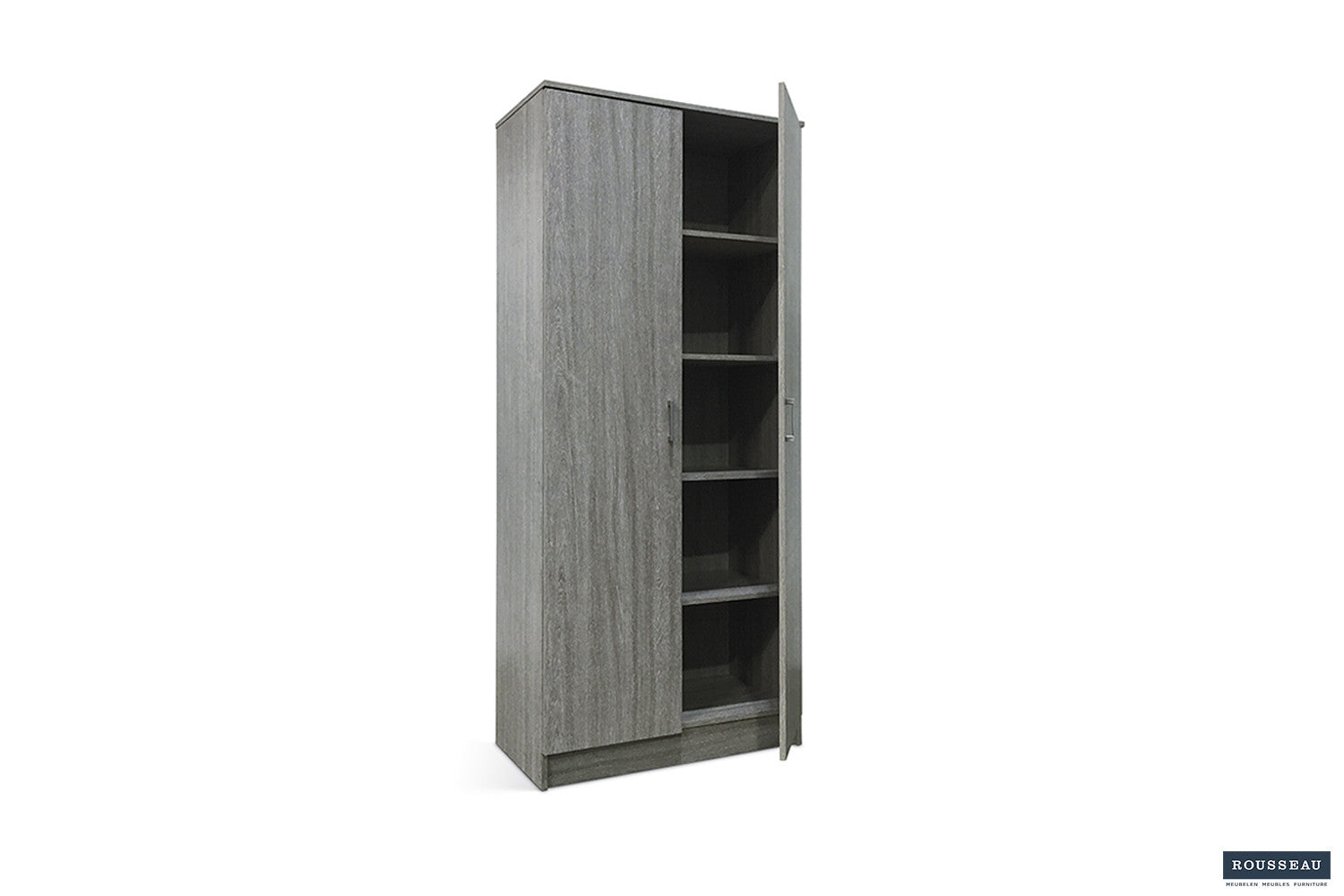 Rousseau - Opbergkast Ray 2 deuren en 4 legplanken Grijze eik - 180x80x40 cm