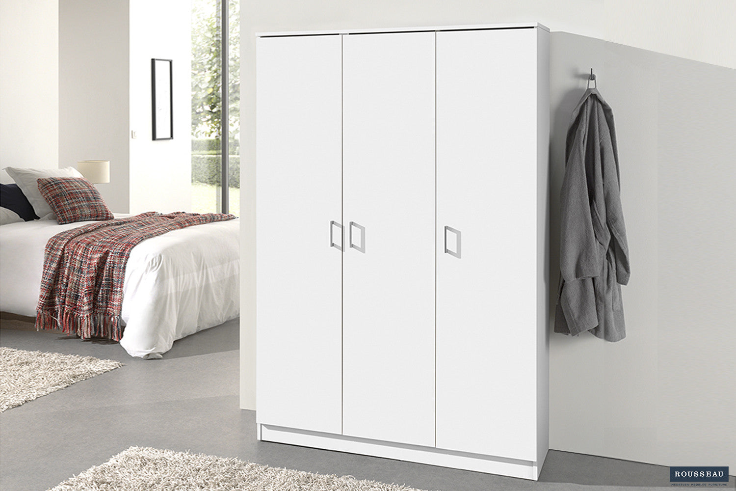 Rousseau - Opbergkast Ray 3 deuren en 4 legplanken Wit - 180x120x40 cm