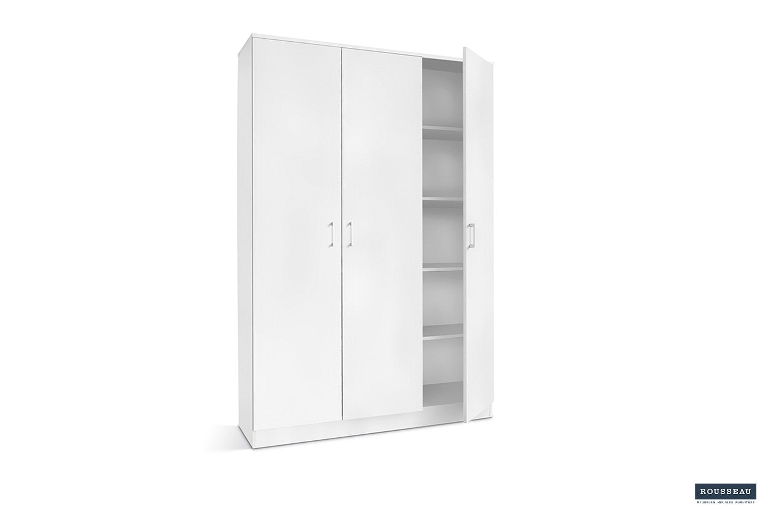 Rousseau - Opbergkast Ray 3 deuren en 4 legplanken Wit - 180x120x40 cm