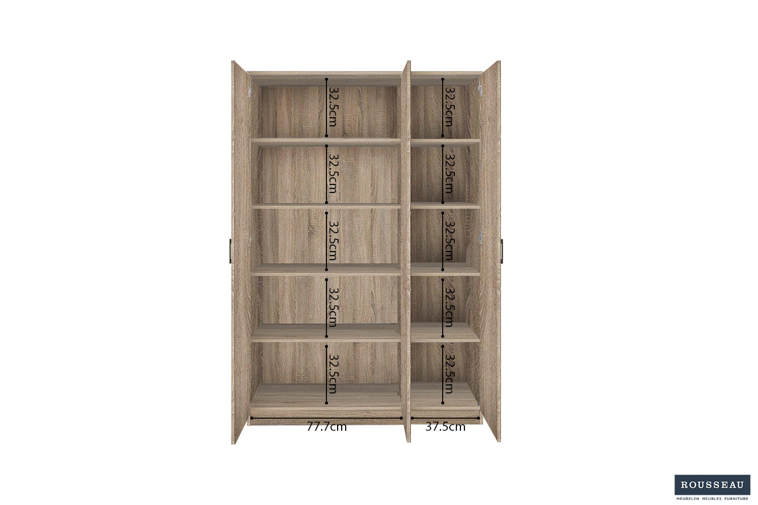 Rousseau - Opbergkast Ray 3 deuren en 4 legplanken Sonoma - 180x120x40 cm