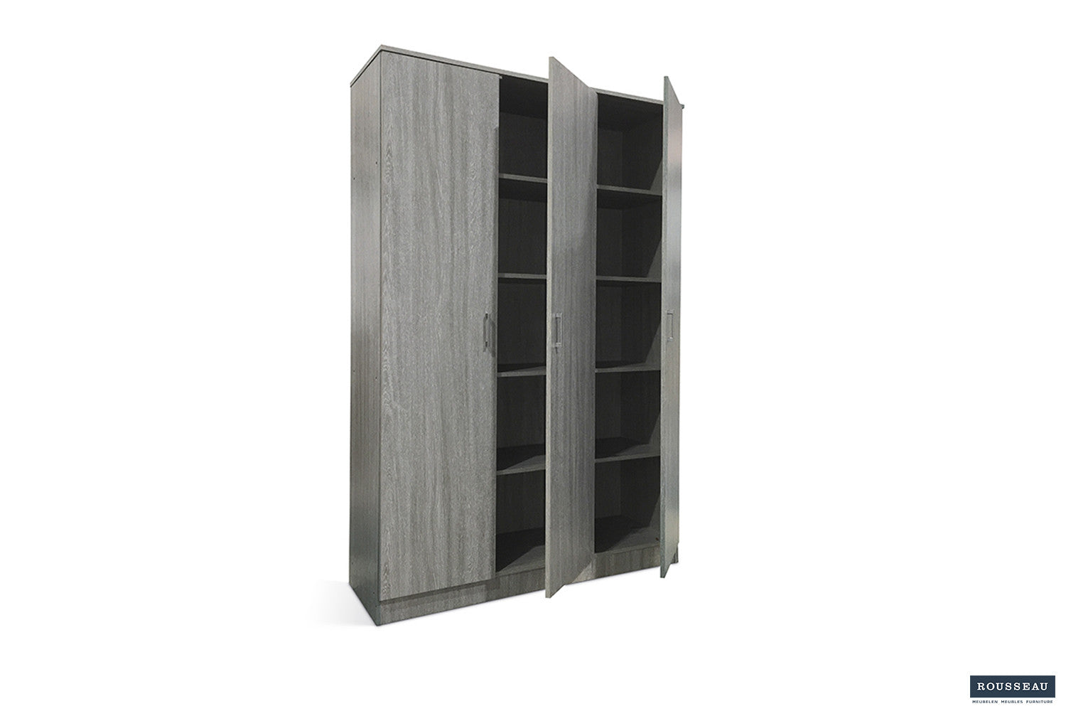 Rousseau - Opbergkast Ray 3 deuren en 4 legplanken Grijze eik - 180x120x40 cm