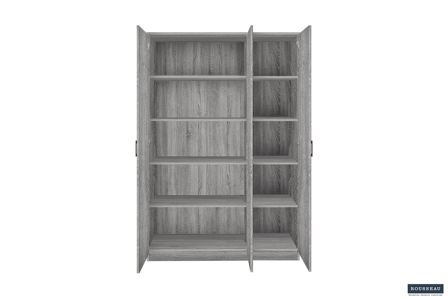 Rousseau - Opbergkast Ray 3 deuren en 4 legplanken Grijze eik - 180x120x40 cm