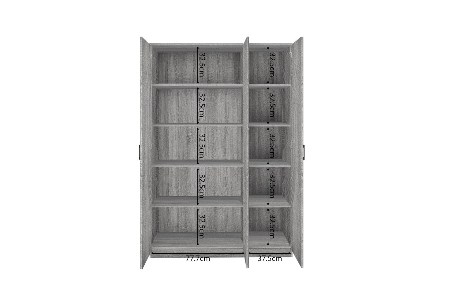 Rousseau - Opbergkast Ray 3 deuren en 4 legplanken Grijze eik - 180x120x40 cm