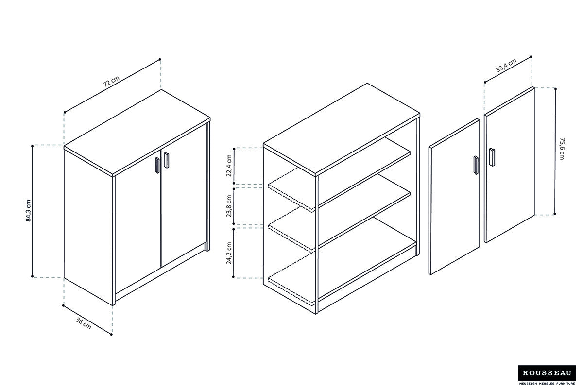 Rousseau - Commode Space 2 deuren Sonoma - 84x72x36 cm