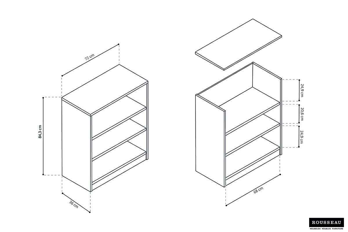 Rousseau - Boekenkast Space 2 legplanken Sonoma - 84x72x36 cm