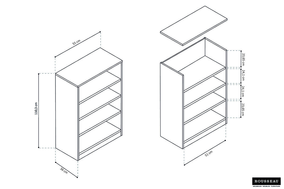 Rousseau - Boekenkast Space 3 legplanken Sonoma - 110x55x36 cm