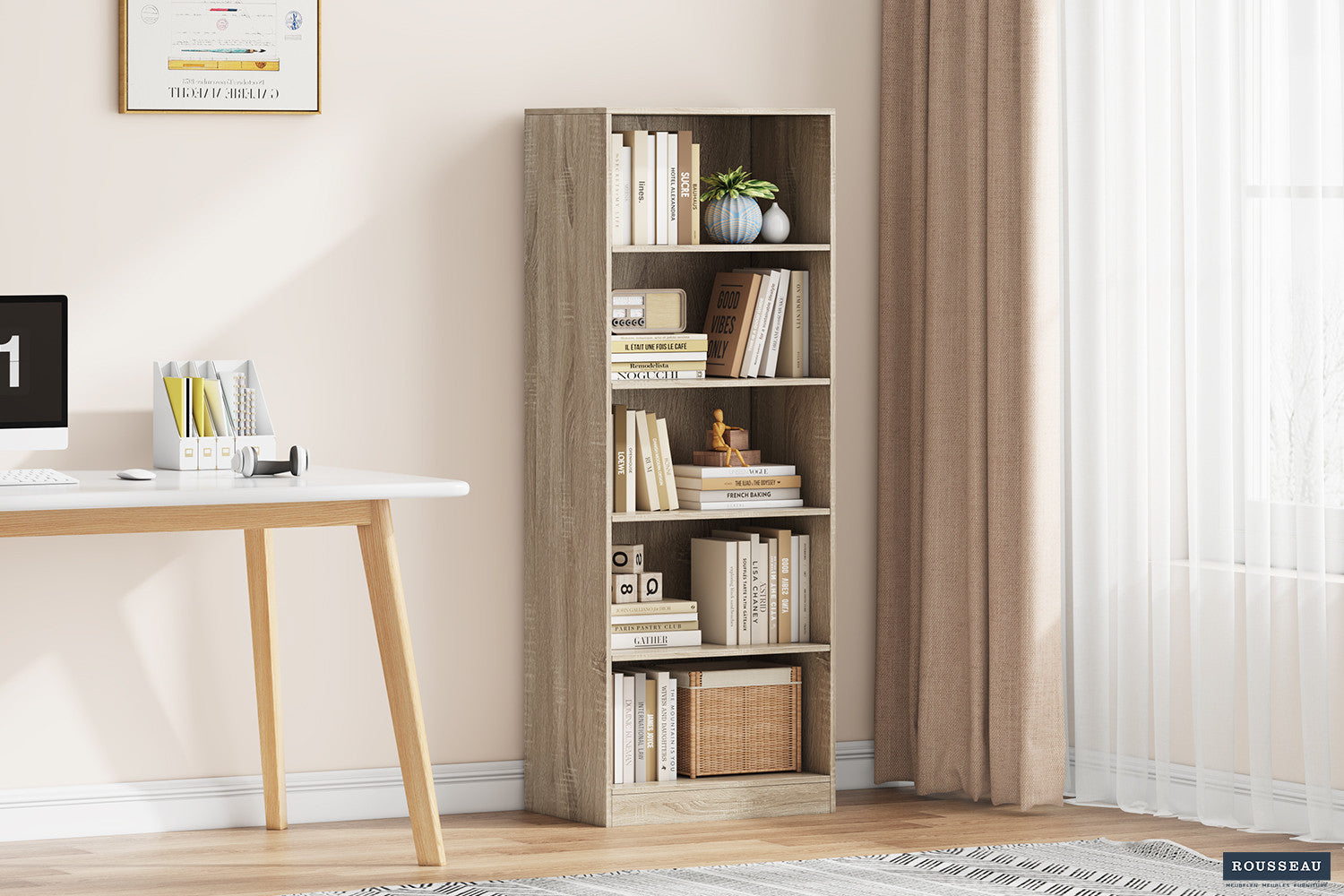 Rousseau - Boekenkast Space 4 legplanken Sonoma - 148x55x36 cm