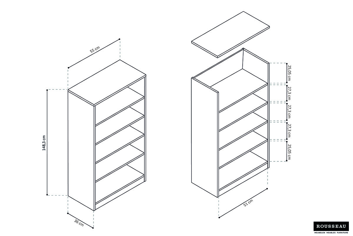 Rousseau - Boekenkast Space 4 legplanken Sonoma - 148x55x36 cm