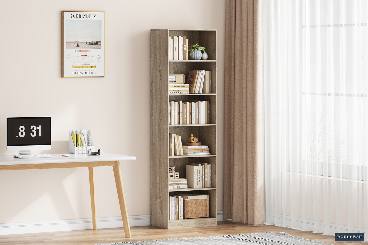 Rousseau - Boekenkast Space 5 legplanken Sonoma - 195x55x36 cm
