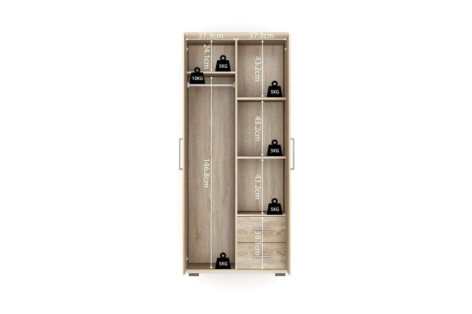 Rousseau - Kleerkast Mike 2 deuren Sonoma - 183x80x52 cm
