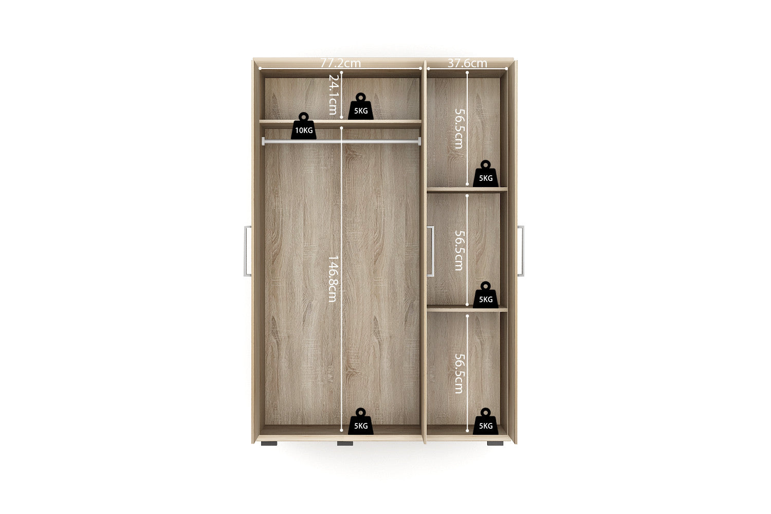 Rousseau - Kleerkast Mike 3 deuren Sonoma - 183x120x52 cm