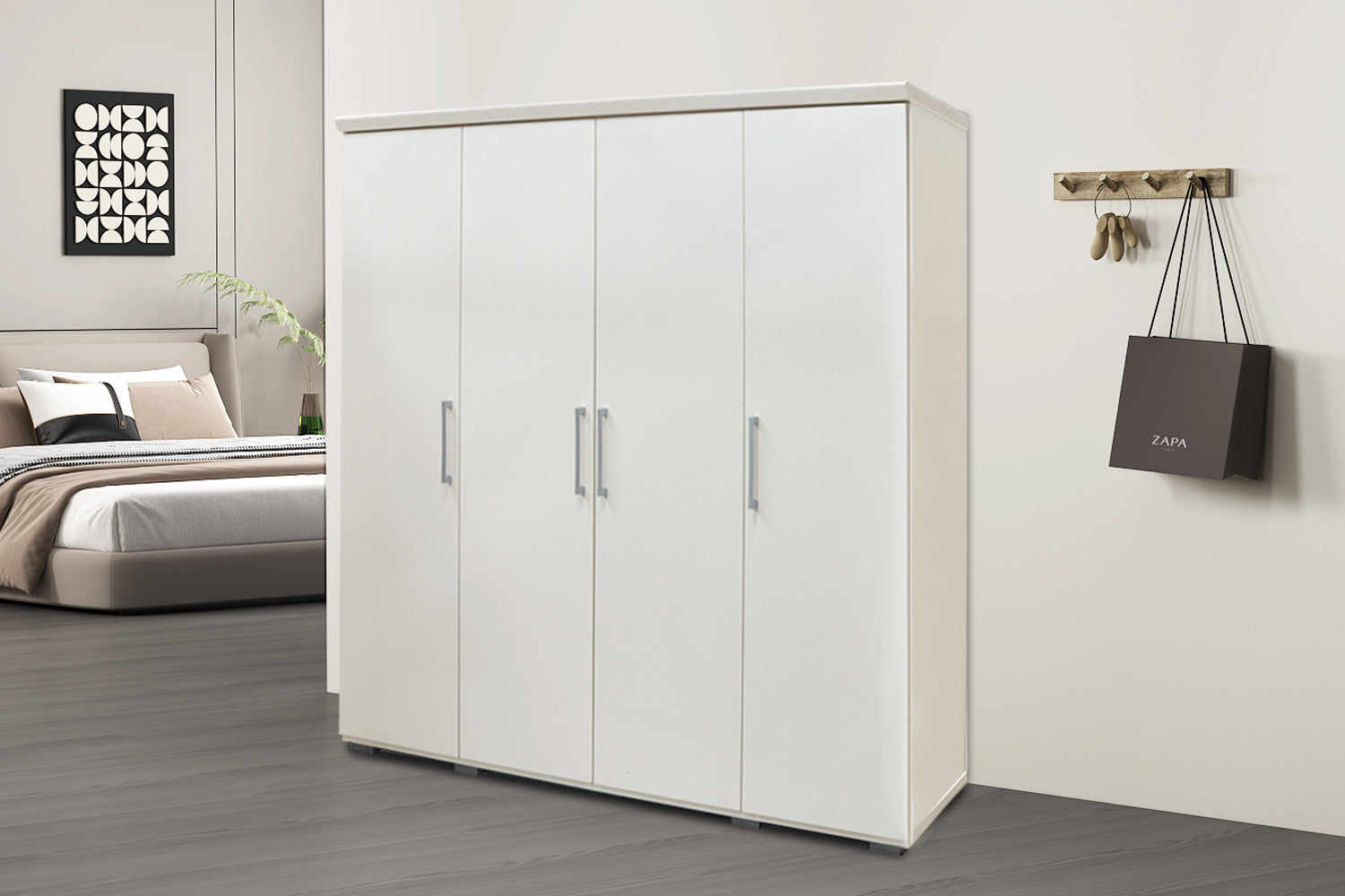Rousseau - Kledingkast Mike 4 deuren Wit - 183x160x52 cm