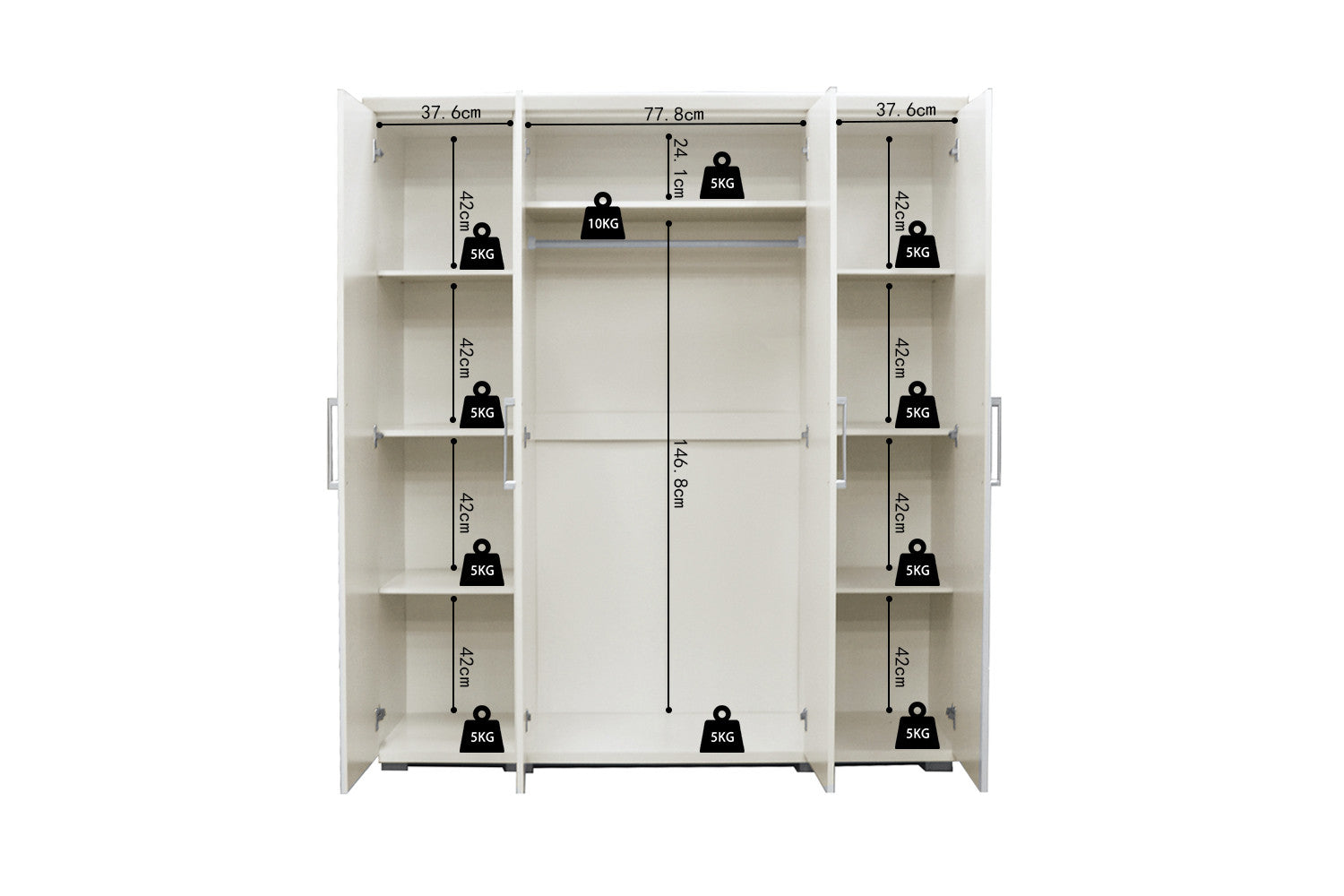 Rousseau - Kleerkast Mike 4 deuren Wit - 183x160x52 cm