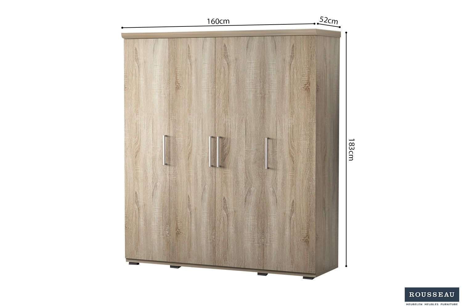 Rousseau - Armoire Mike 4 portes Sonoma - 183x160x52 cm