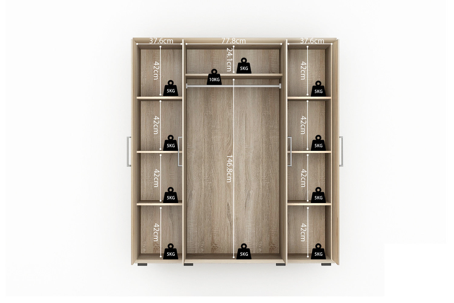 Rousseau - Armoire Mike 4 portes Sonoma - 183x160x52 cm