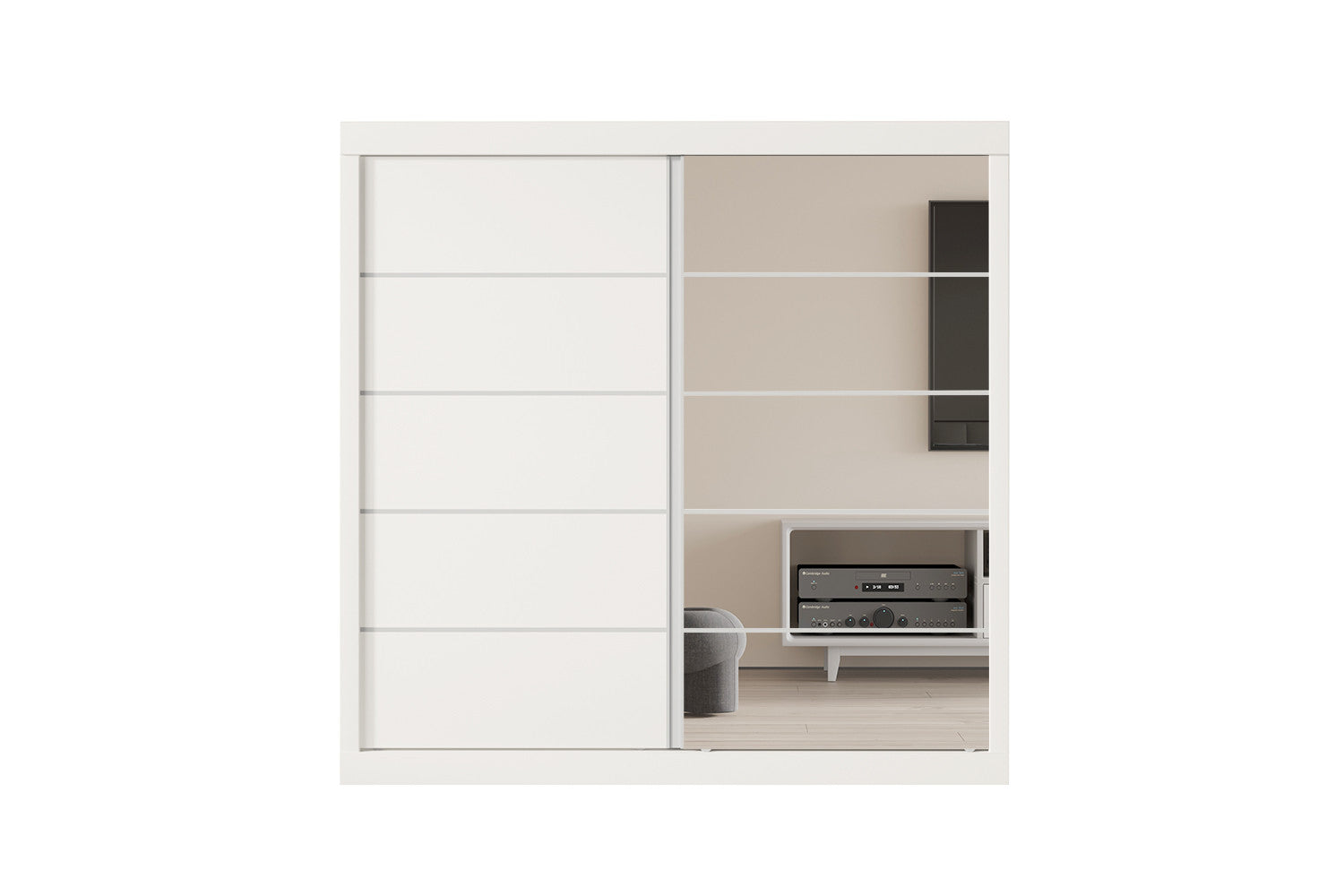 Rousseau - Kleerkast Mike 2 Schuifdeuren, 1 Spiegeldeur Wit - 197.5x182.5x52.5 cm