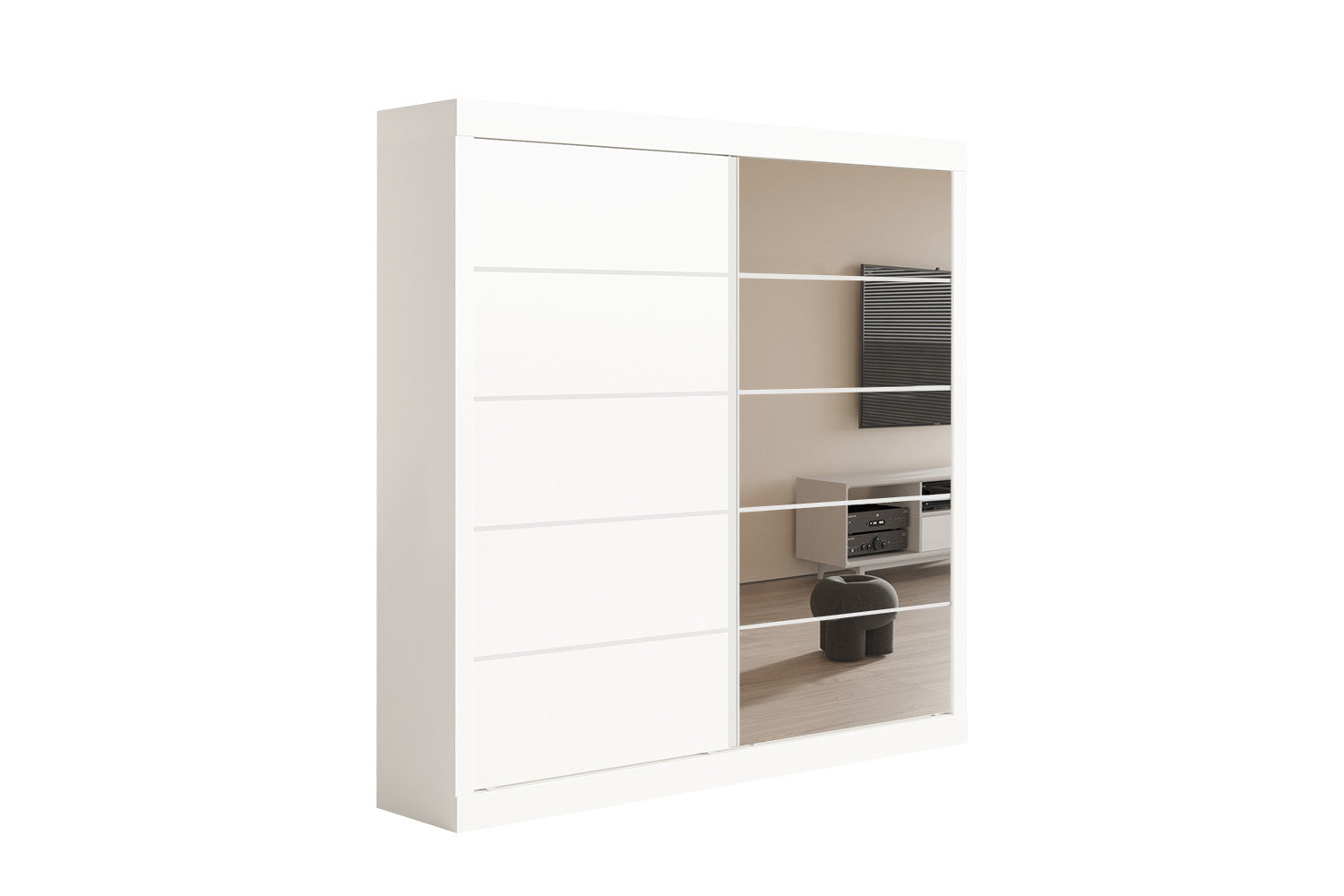 Rousseau - Kleerkast Mike 2 Schuifdeuren, 1 Spiegeldeur Wit - 197.5x182.5x52.5 cm