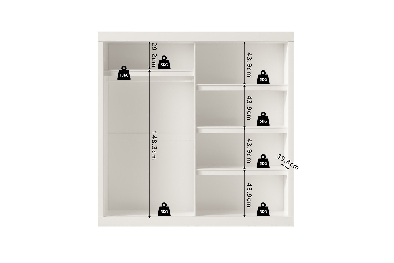 Rousseau - Kleerkast Mike 2 Schuifdeuren, 1 Spiegeldeur Wit - 197.5x182.5x52.5 cm