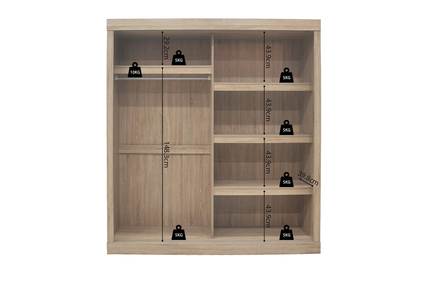Rousseau - Kleerkast Mike 2 Schuifdeuren, 1 Spiegeldeur Sonoma - 197.5x182.5x52.5 cm