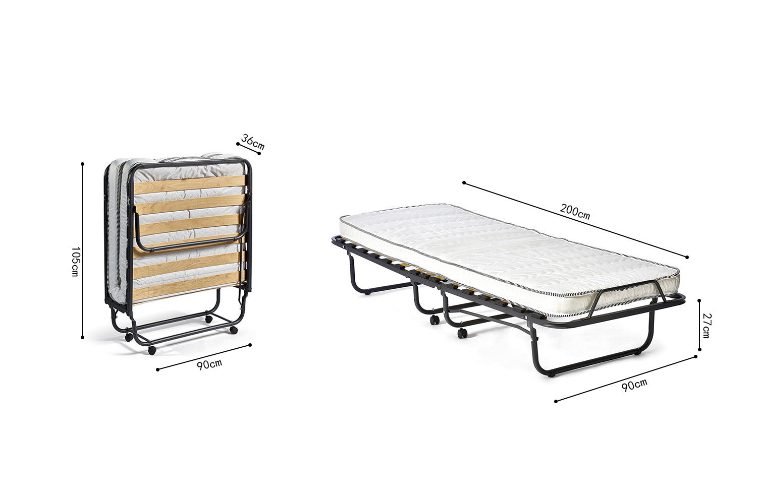 Rousseau - Lit pliant Bruxelles 90x200 cm métal - 27x90x200 cm