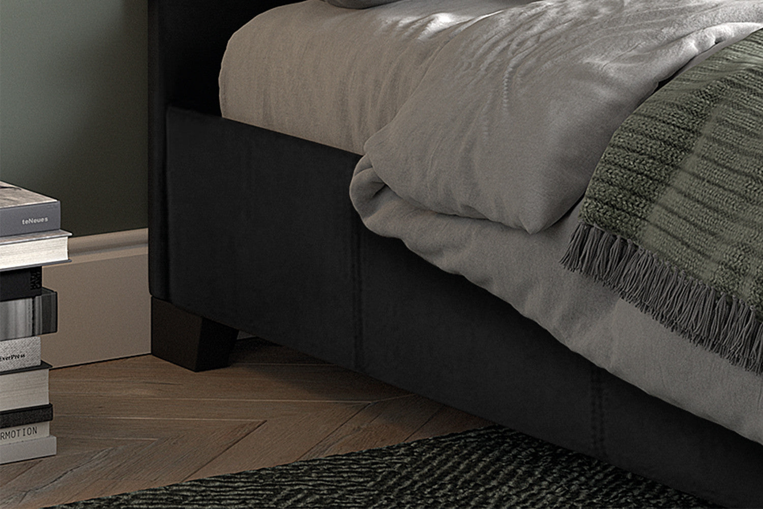 Rousseau - Tweepersoonsbed Roma 140x200 met lattenbodem PU Zwart - 92x150x218 cm