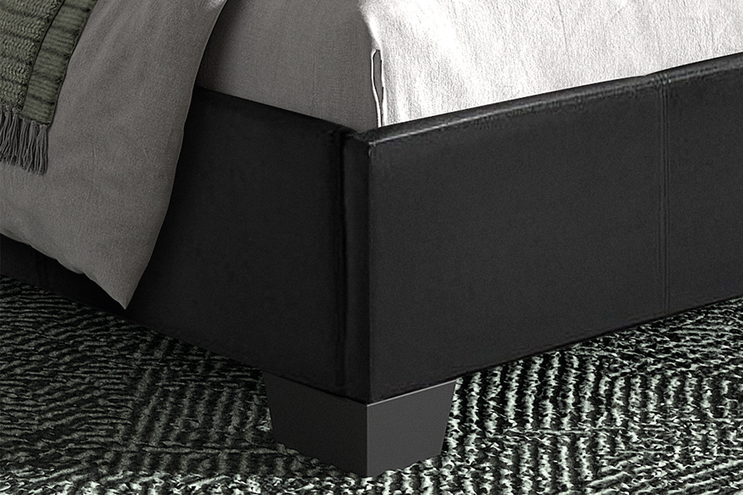 Rousseau - Tweepersoonsbed Roma 140x200 met lattenbodem PU Zwart - 92x150x218 cm