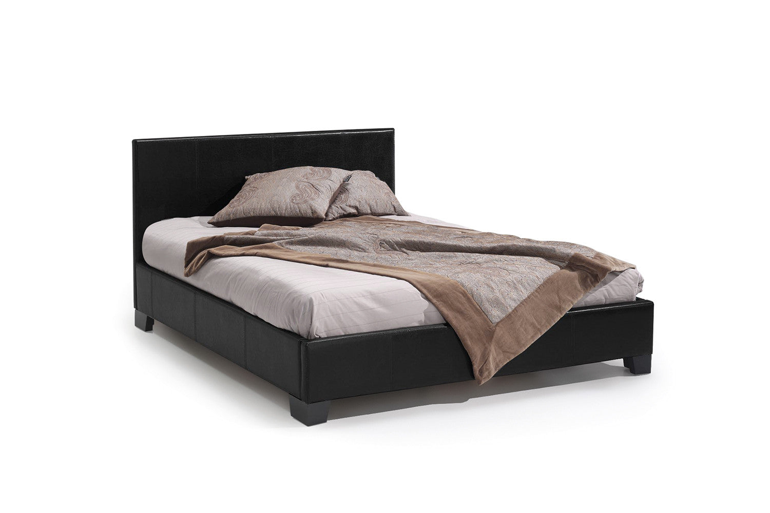 Rousseau - Tweepersoonsbed Roma 140x200 met lattenbodem PU Zwart - 92x150x218 cm