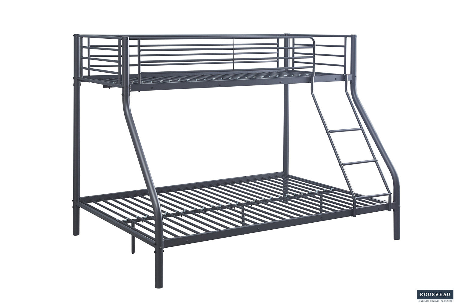 Rousseau - Lit superposé Trio métal 140/90x200 Gris foncé - 158x147,5x210 cm