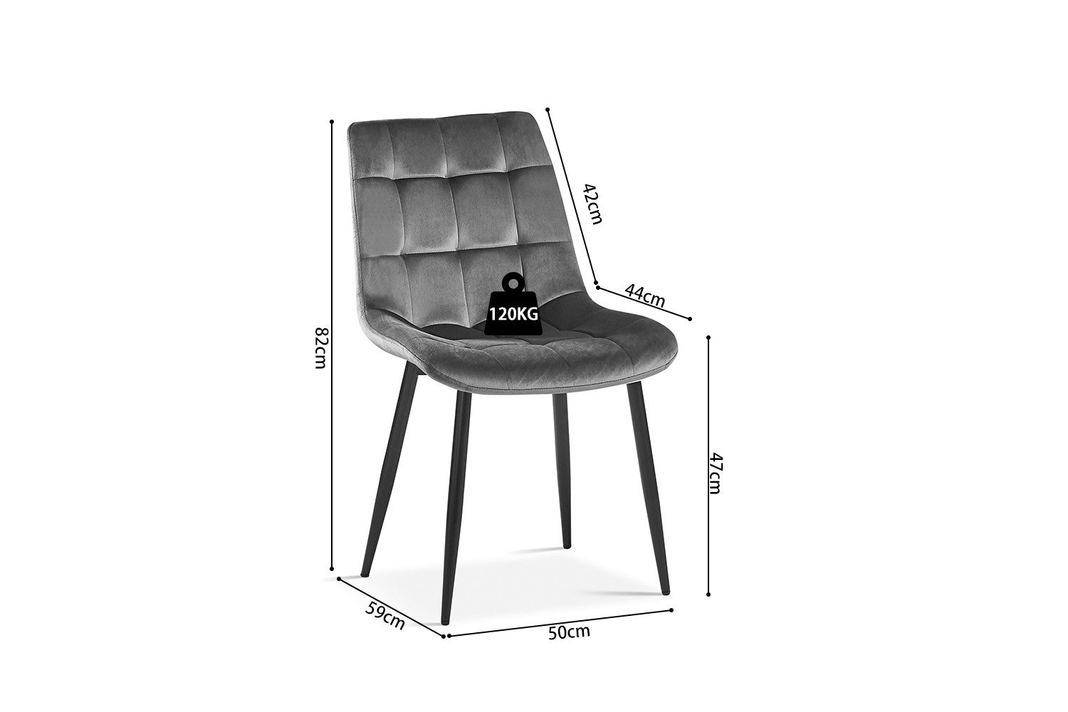 Rousseau - Stoel Juta Fluweel Donkergrijs - 82x50x59cm